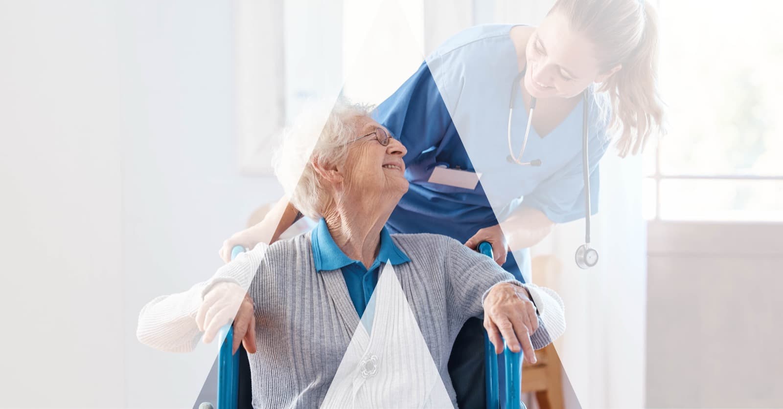 A nurse supporting an elderly patient — one of the healthcare moments our clients help deliver.